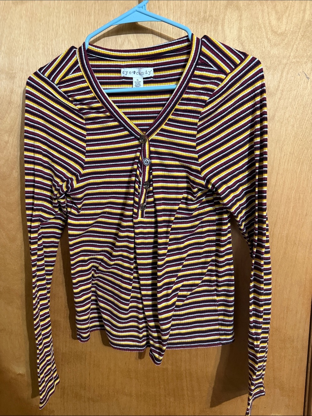 eye candy Burgundy, Mustard & White Striped Ribbed Top